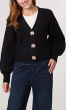 Load image into Gallery viewer, BLACK CHUNKY GOLD BUTTON CARDIGAN