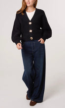 Load image into Gallery viewer, BLACK CHUNKY GOLD BUTTON CARDIGAN