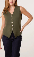 Load image into Gallery viewer, KHAKI GOLD FLOWER BUTTON KNITTED WAISTCOAT
