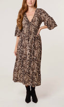 Load image into Gallery viewer, LEOPARD PRINT V-NECK STRETCH SHIRRED DRESS