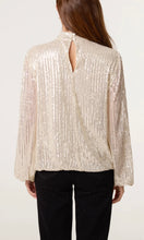 Load image into Gallery viewer, GOLD SEQUIN HIGH NECK PUFFBALL TOP