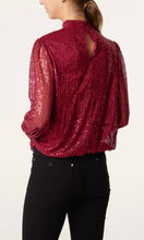 Load image into Gallery viewer, WINE SEQUIN HIGH NECK PUFFBALL TOP