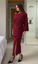 Load image into Gallery viewer, Vendy Off The Shoulder Ruched Detail Midi Dress Berry
