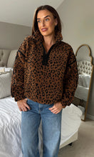 Load image into Gallery viewer, Lulu Contrast Binding 1/4 Zip Fleece Brown Animal