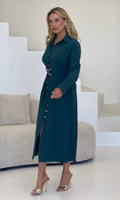 Load image into Gallery viewer, Grace Buckle Detail Emerald Midi Shirt Dress