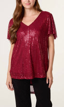 Load image into Gallery viewer, WINE ANGEL SLEEVE V-NECK SEQUIN TOP