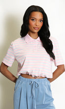 Load image into Gallery viewer, Pink Striped Cropped Polo Top