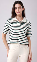 Load image into Gallery viewer, Black Striped Cropped Polo Top