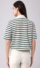 Load image into Gallery viewer, Black Striped Cropped Polo Top