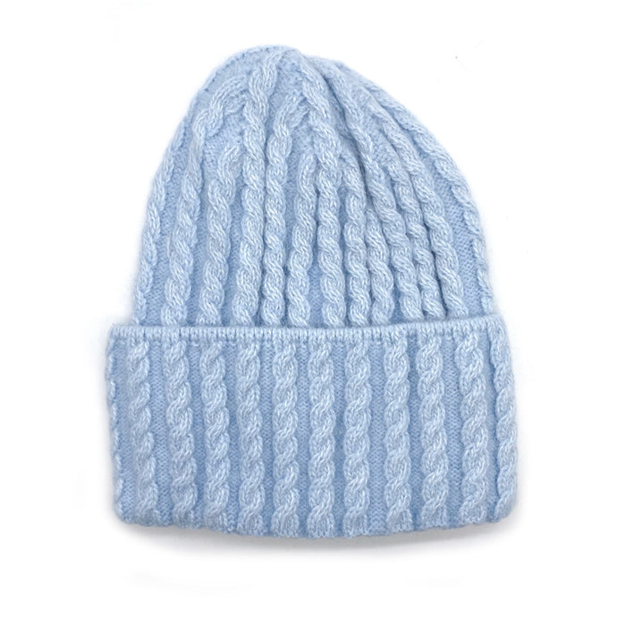 Blue Soft Cable Knit Beanie Hat