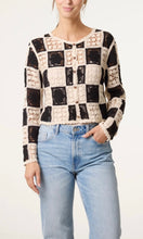 Load image into Gallery viewer, Black and Cream Crochet Patchwork Cardigan