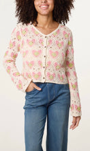Load image into Gallery viewer, Pink Heart Beaded Crochet Cardigan