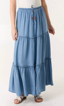 Load image into Gallery viewer, DENIM BEADED TIERED MAXI SKIRT