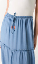 Load image into Gallery viewer, DENIM BEADED TIERED MAXI SKIRT