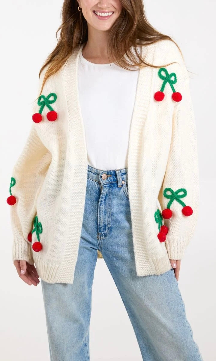 CHERRY EMBROIDERY KNIT CARDIGAN