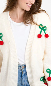 CHERRY EMBROIDERY KNIT CARDIGAN