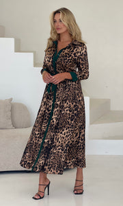 Angela Leopard Print Green Shirt Maxi Dress