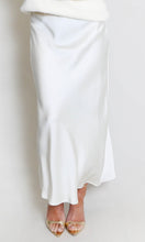 Load image into Gallery viewer, Ivory Satin High Waist A-Line Maxi Skirt