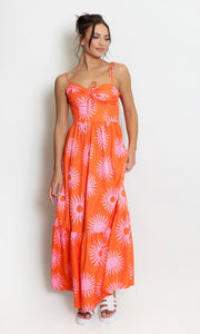 Orange Printed Maxi Sun Dress