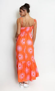 Orange Printed Maxi Sun Dress