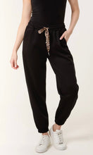 Load image into Gallery viewer, BLACK LEOPARD BOW CUFFED JOGGERS