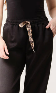 BLACK LEOPARD BOW CUFFED JOGGERS