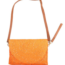 Load image into Gallery viewer, Orange Sequin Woven Straw Clutch Bag