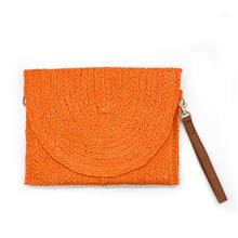Load image into Gallery viewer, Orange Sequin Woven Straw Clutch Bag