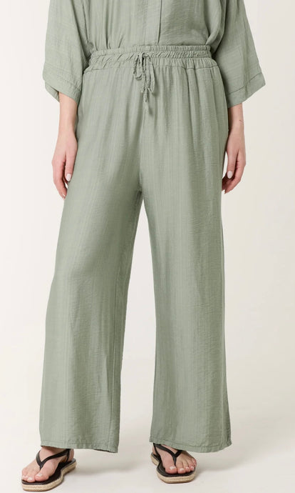 KHAKI ELASTIC WAIST POCKET WIDE LEG TROUSERS