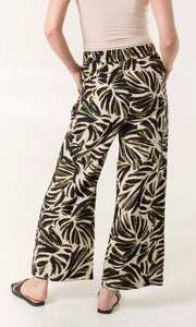 PALM LEAF PRINT ELASTICATED WIDE LEG TROUSERS