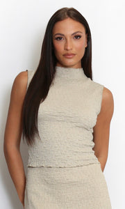 CREAM TEXTURED HIGH NECK CROP TOP