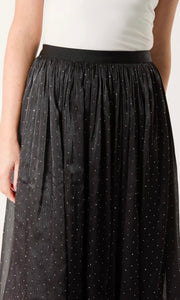BLACK MESH SHIMMER MIDI SKIRT