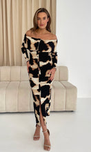 Load image into Gallery viewer, Becky Animal Print Long Sleeve Bardot Midi Dress