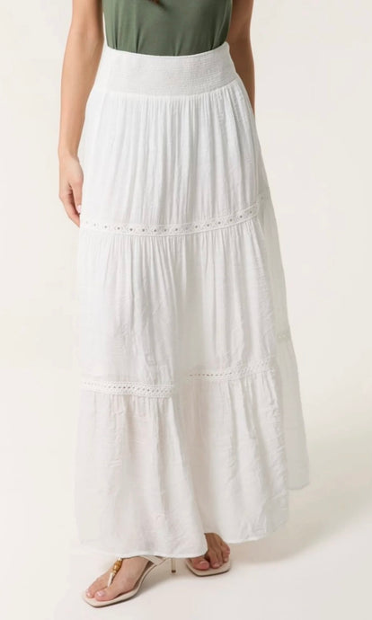 WHITE CROCHET TIERED MAXI SKIRT