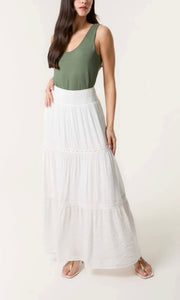 WHITE CROCHET TIERED MAXI SKIRT