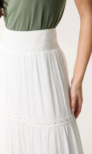 WHITE CROCHET TIERED MAXI SKIRT