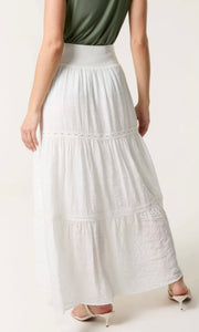 WHITE CROCHET TIERED MAXI SKIRT