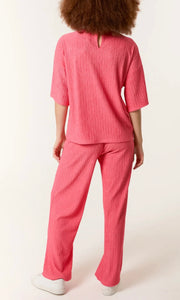 CORAL TEXTURED T-SHIRT & TROUSER CO ORD SET