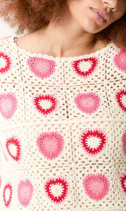PINK HEART PATCHWORK CROCHET TOP