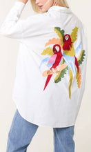 Load image into Gallery viewer, WHITE EMBELLISHED &amp; EMBROIDERED PARROT SHIRT