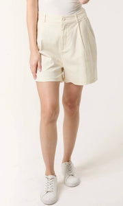 CREAM HIGH WAIST PLEATED SHORTS