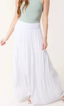 Load image into Gallery viewer, WHITE SHIRRED TIERED MAXI SKIRT