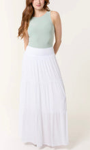 Load image into Gallery viewer, WHITE SHIRRED TIERED MAXI SKIRT