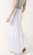Load image into Gallery viewer, WHITE SHIRRED TIERED MAXI SKIRT