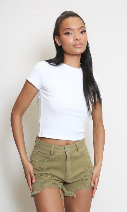White Ribbed Crop Top