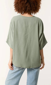 Khaki Green V-Neck Tie Hem Top