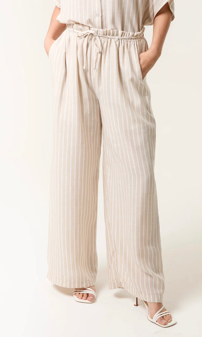 CREAM PAPERBAG WAIST PINSTRIPED TROUSER