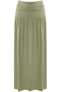 Green Gathered Banded Waist Maxi Skirt