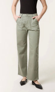 KHAKI WIDE LEG COTTON TROUSER JEANS