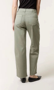 KHAKI WIDE LEG COTTON TROUSER JEANS
